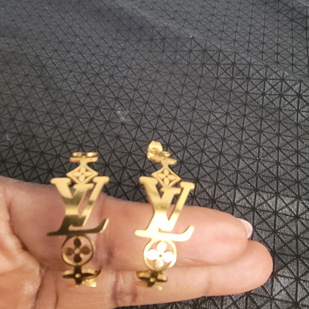 Gold Designer Logo Earrings
